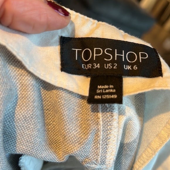 Women’s Topshop Linen Black & Cream Striped Side Button Trousers Sz 2 - Picture 6 of 8